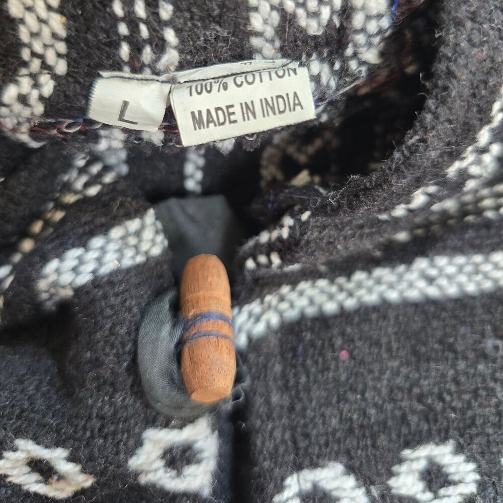 Black and White Gheri Cotton Baja Pullover Hoodie Size Large - Picture 5 of 7